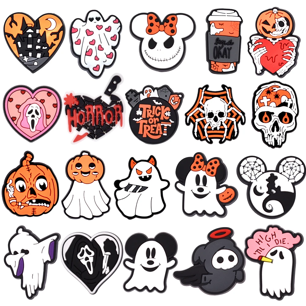 Dijes de PVC de dibujos animados de Halloween para niños, accesorios de decoración de zapatos, hebilla, sandalia, pulsera, regalo, 1-32 piezas