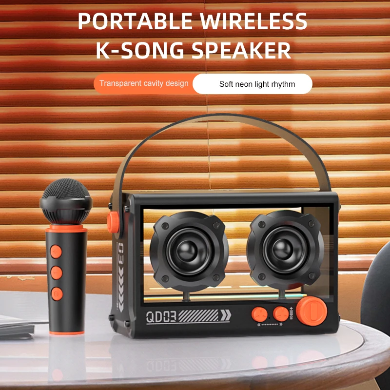 Desktop Transparent Mechanical Karaoke Subwoofer Speaker Light Cooling Energy Bluetooth Speaker Wireless Stereo Game Speaker