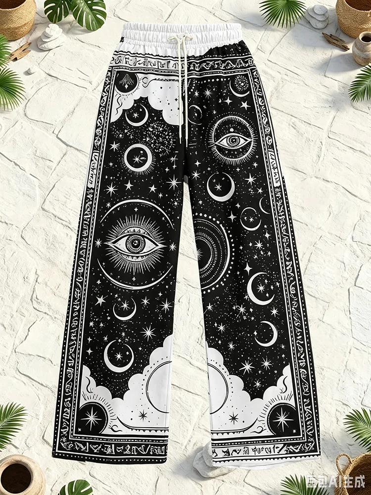 2026 Latest Mysterious Eye Starry Retro Dark Printed Versatile Casual Sports Men's and Women's Pants
