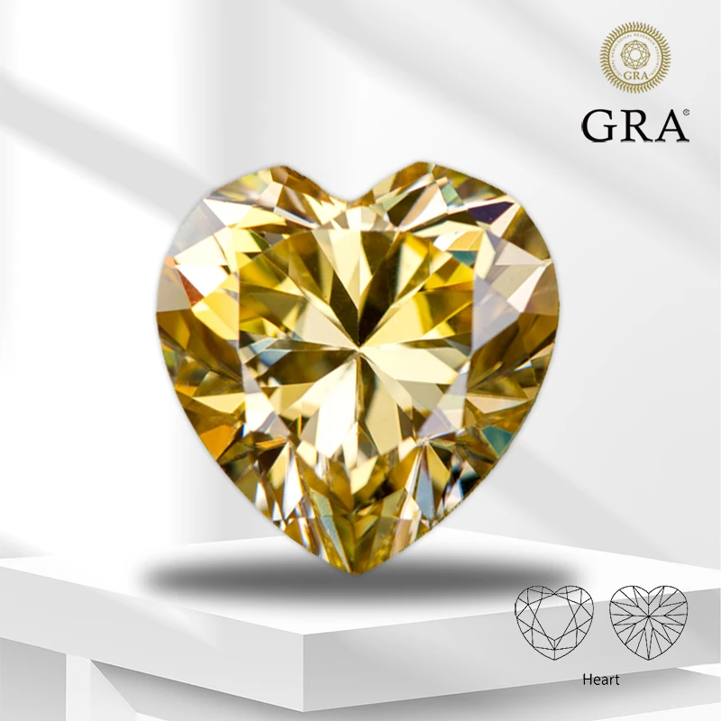 

Moissanite Stone Lemon Yellow Color Heart Cut Lab Grown Gemstones For DIY Advanced Jewelry Making Materials With GRA Certificate