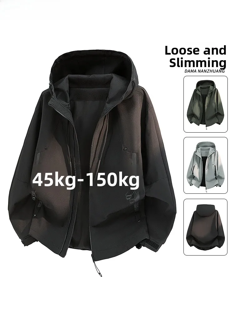 

Casual Hooded Jaet Men's plus Size Spring Outerwear Faionable Urban Sle Polyester Fabric Windproof Zipper Closure