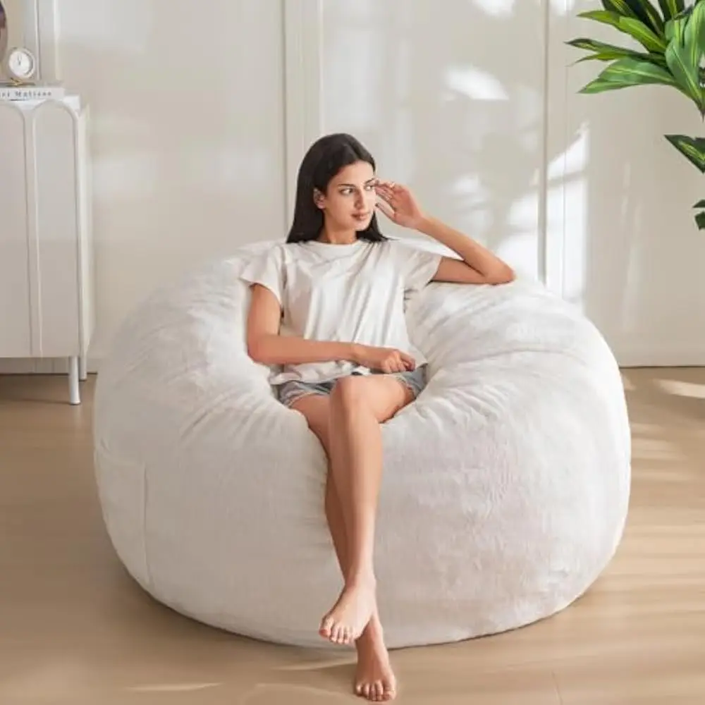 4 ft Bean Bag Sofa with Foam Filling, Ultra Soft Fur Lazy Sofas for Living Room Bedroom, Machine Washable Cover, Bean Bag Sofa