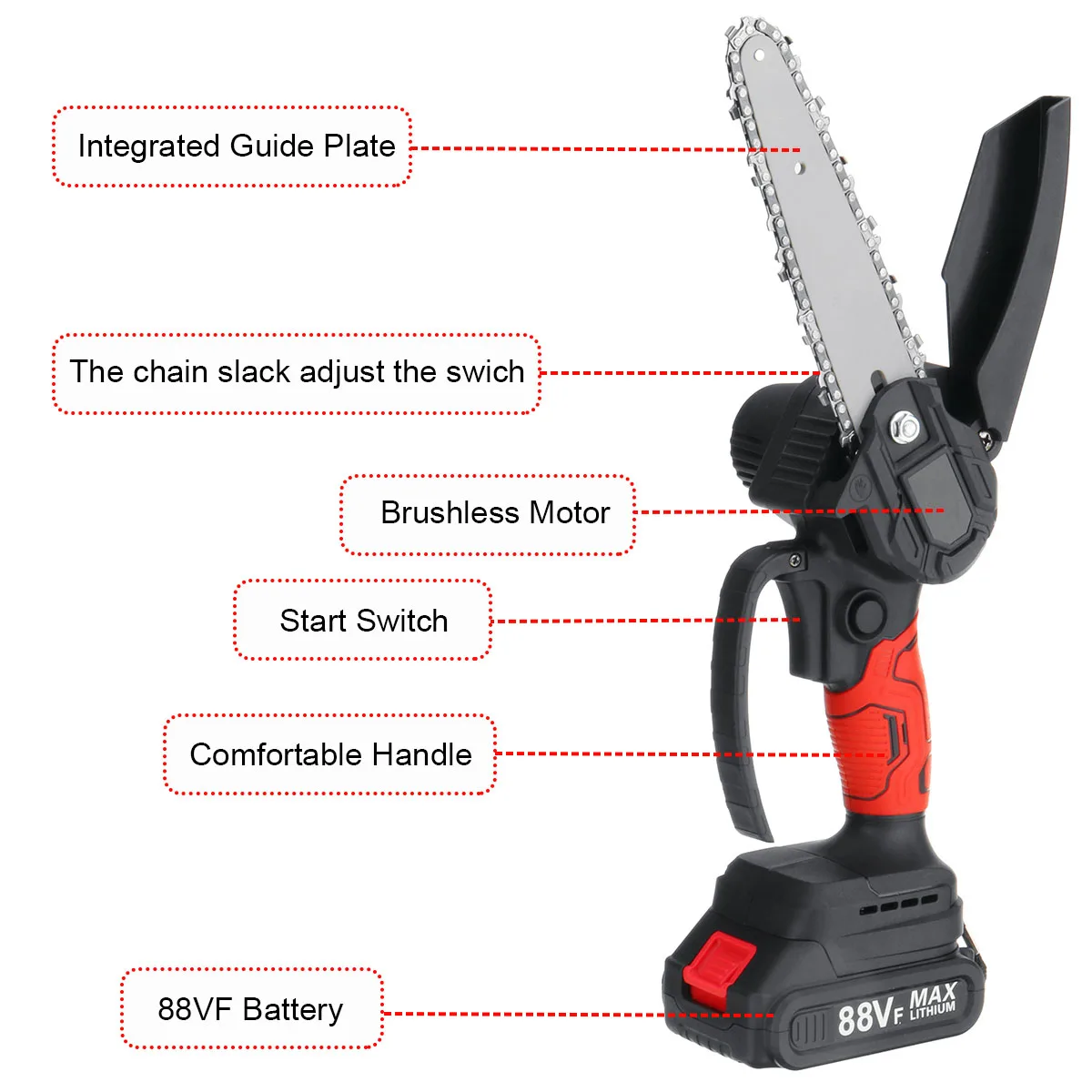 Electric Saw Chainsaw, Wood Cutter, Garden Tree Branch Cutting Machine, Makita 18V Battery, 2000W, 6 Inch, 88V