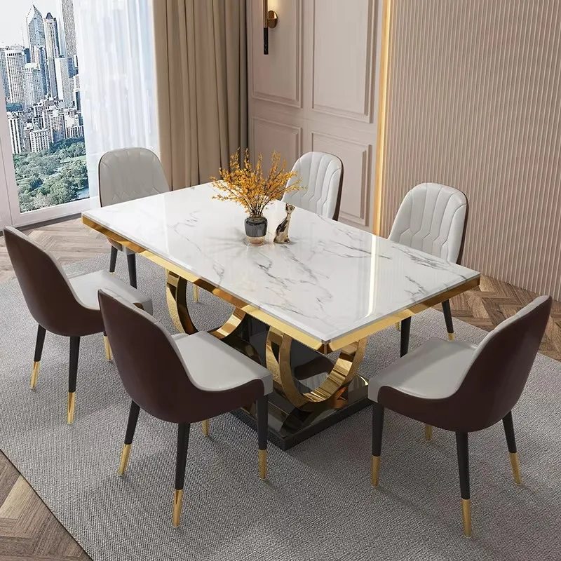 

Современный обеденный стол из мрамора, мебель для столовой, комплект обеденных столов в стиле лёгкой роскоши, простой дизайн, высококачественный обеденный стол