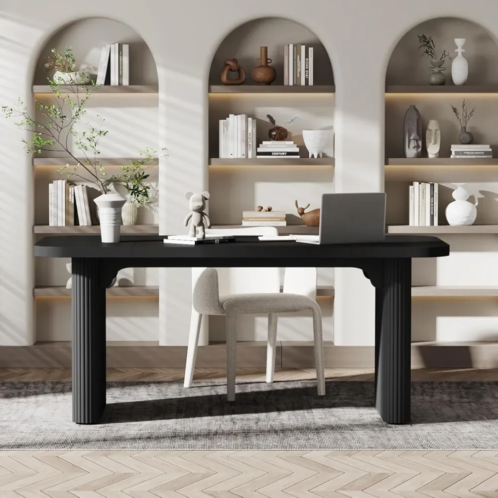 Scrivania direzionale da 62", grande scrivania per computer da ufficio con doppio piedistallo, tavolo da scrittura rettangolare moderno e semplice.