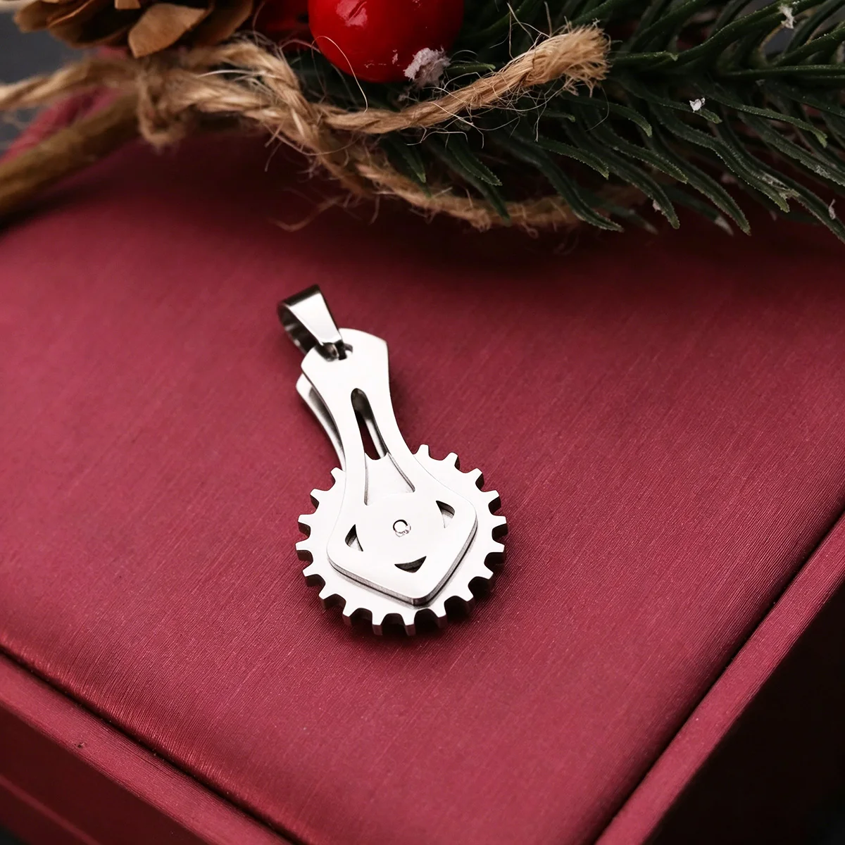Todorova New Silver Stainless Steel Gear Evil Eye Zipper Pendant Necklace For Men Boy Punk Industrial Street Casual Chic Jewelry