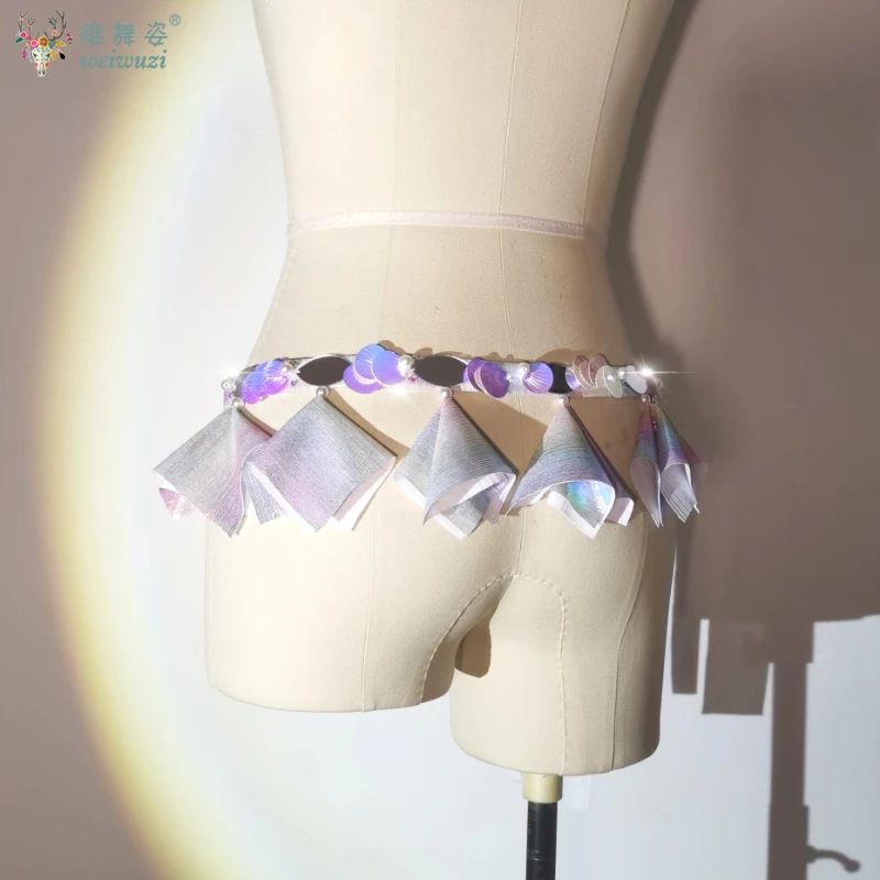 New Fashion Belly Dance Stage Perfermance Accessories Shiny Sequined Waist Chain Hips Scarf Jazz Street Dance Practice Exquisite