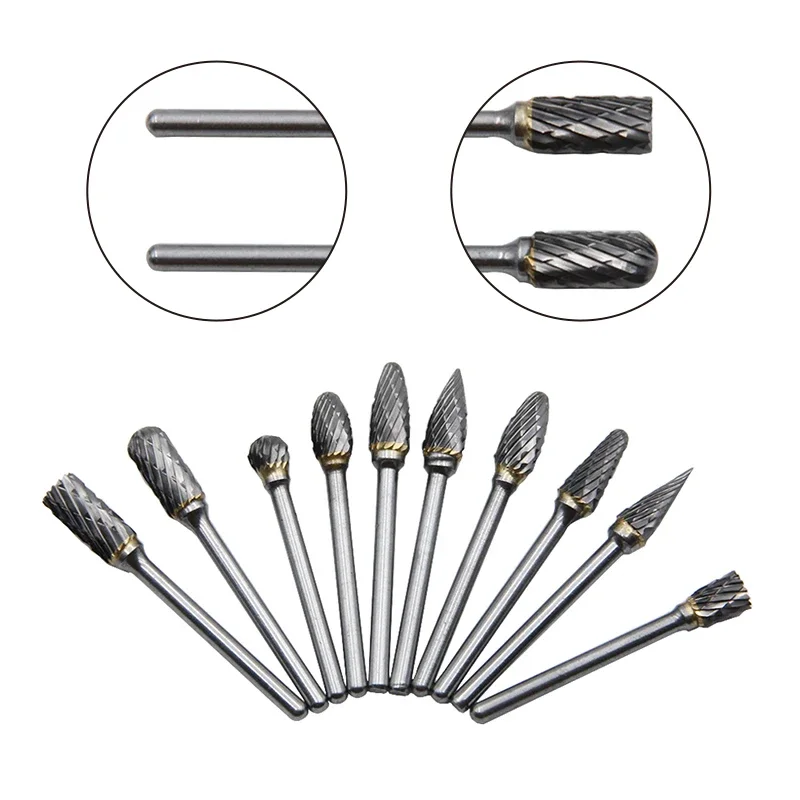 10pc Hard Alloy Rotary File 3*6 Double Grain Tungsten Steel Grind Head Electric Grind Mold Woodwork Grinding File Tool Set Laser