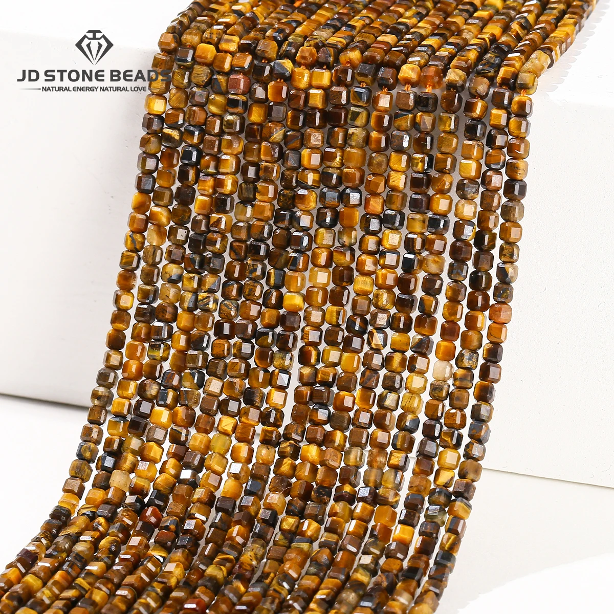 

Natural Yellow Tiger Eyes Stone Faceted Cube Shape Square Beads Loose Spacer for Jewelry Making DIY Necklace Bracelet Accessory