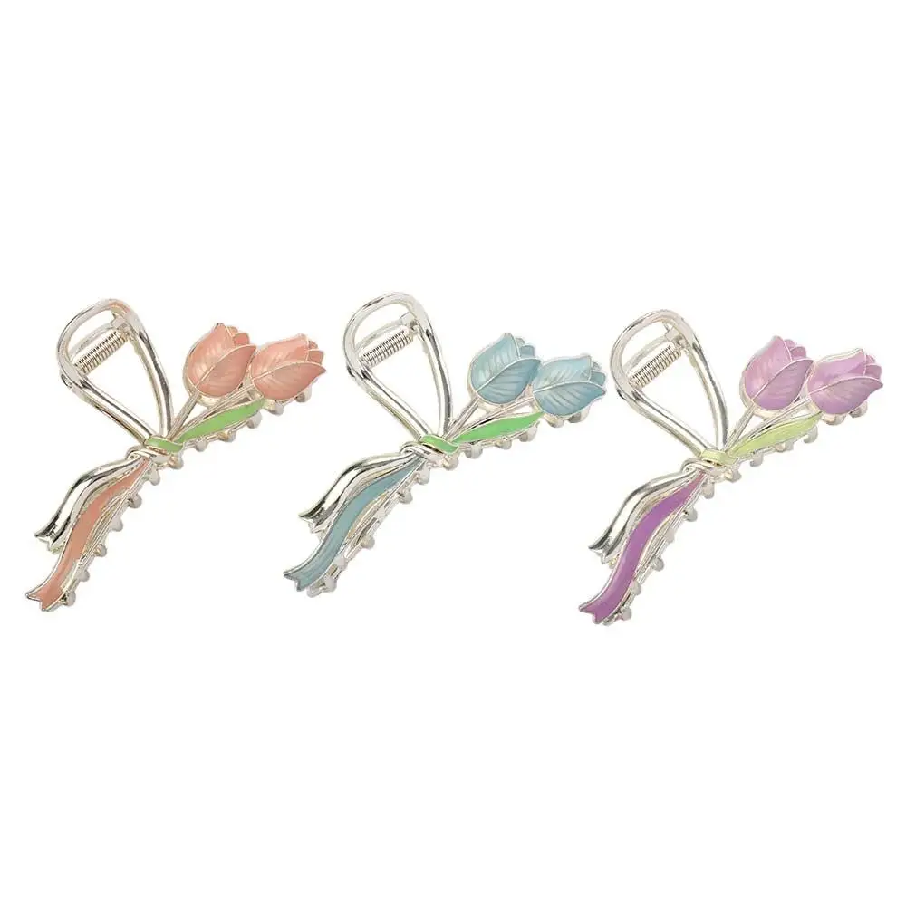 

Vintage Sweet Hair Crabs Clip Temperament Metal Tulip Women Hair Claws Korean Ponytail Holder Flower Hairgrip Shark Clip