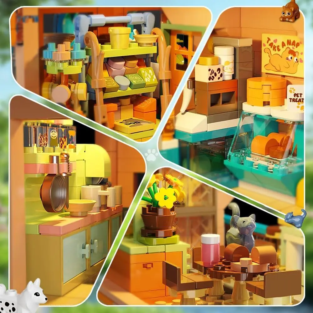 Kit di costruzione del negozio di animali illuminato della città: adorabile negozio di animali con gatti e cani per bambini e adulti dai 8 ai 12 anni in su