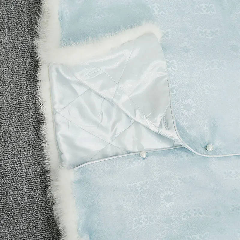 BirdTree-35%シルク 65%ウール エレガントコート、ミンクファー パッチワーク、レディース 新中華風 ジャカード ルーズコート、2025年冬 C5N964CC