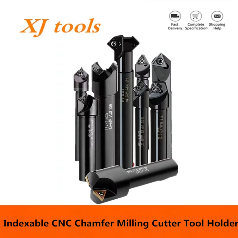 1Pcs Chamfering Cutter Bar Indexable CNC Chamfer Milling Cutter Tool Holder 30 45 60 Degree TC AP C20-20 C16-16 Spot Drilling