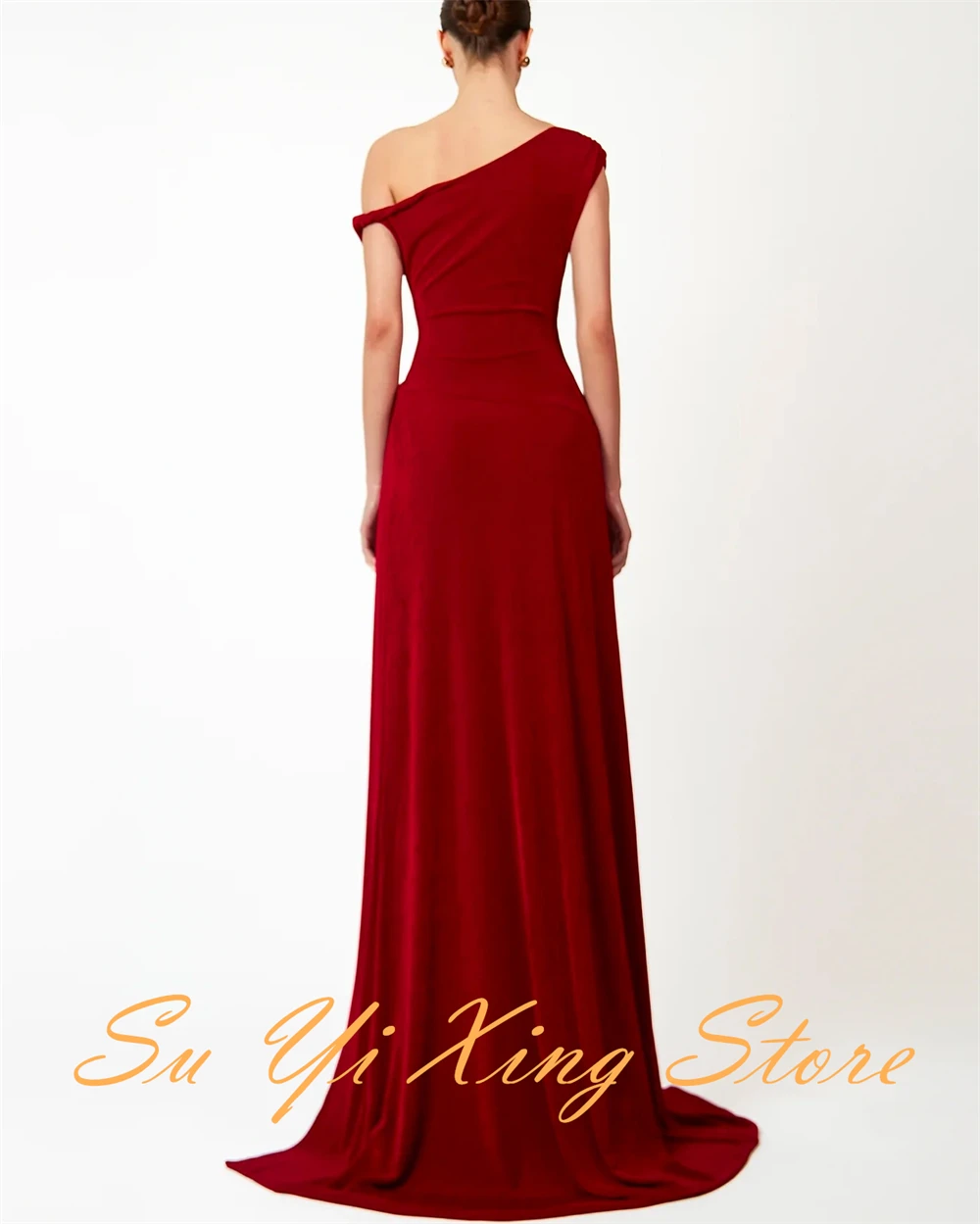 Customized  Exquisite Sheath Side Slit Evening Dress Temperament One Shoulder Celebrity Gowns Fashion  Velvet Homecomin