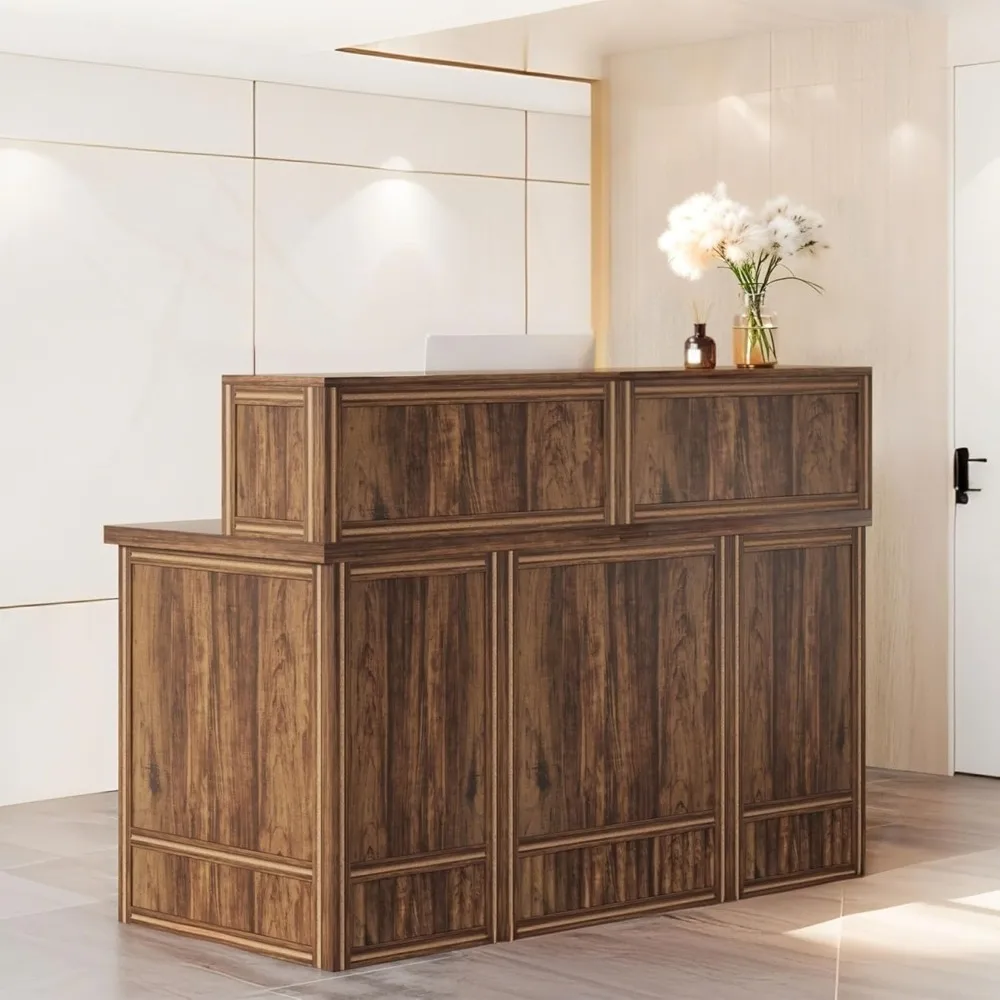 57 مكتب استقبال مع عداد، مكتب أمامي حديث بإطار معدني، عداد خروج خشبي للبيع بالتجزئة للمكتب والاستقبال