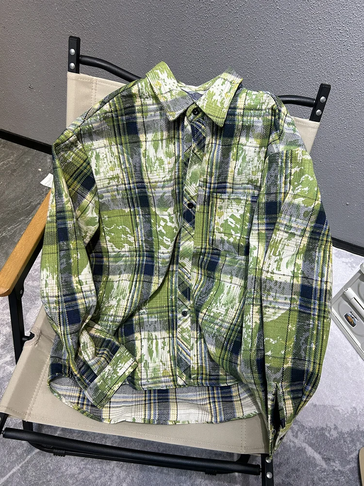 

een Tie Dye Plaid Men's Long Sve irt Cleanfit Outerwear Casual Sli Loose Fit Summer Faion Youth Trend Button up
