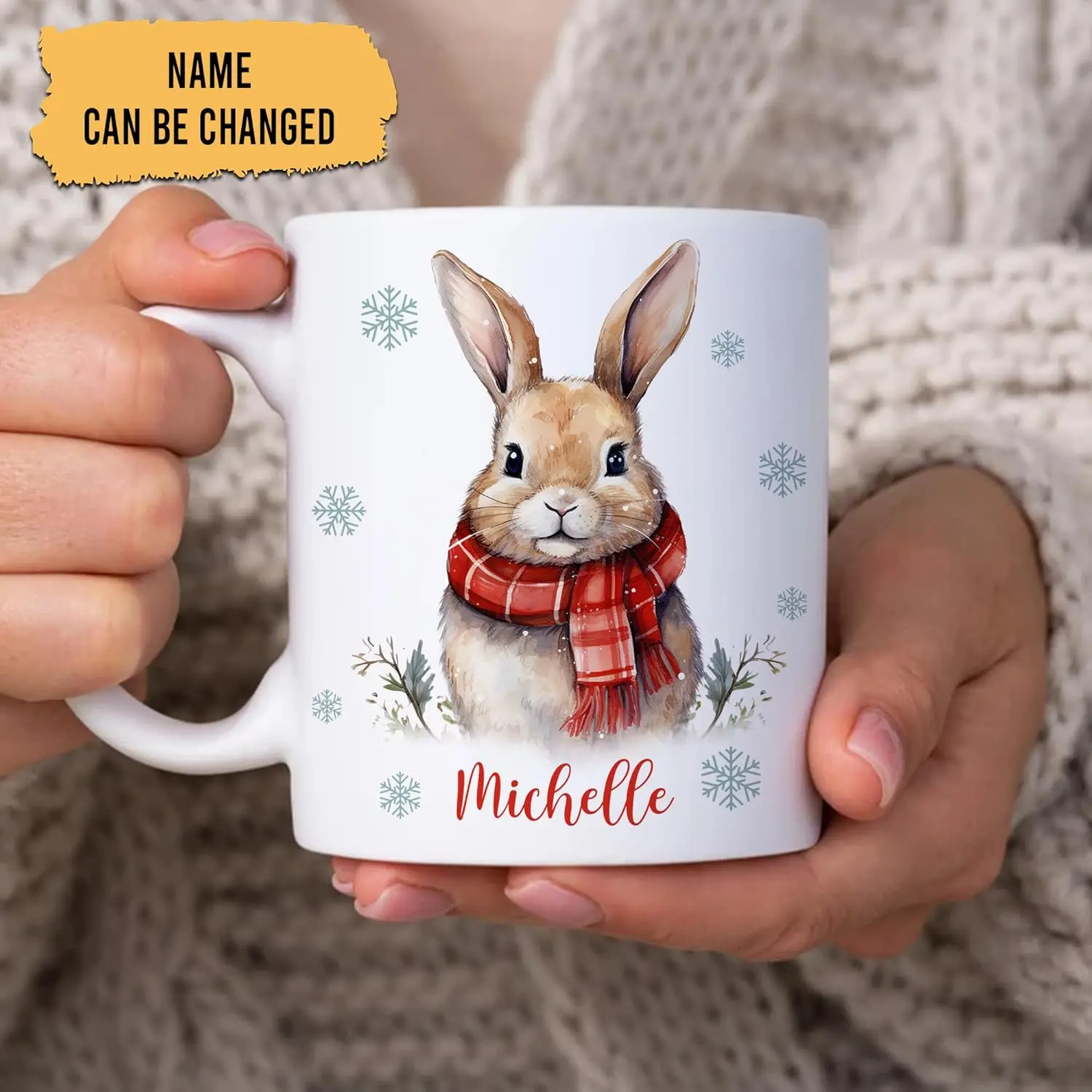Girls, Men, Women - Birthday, Christmas, Easter Gift for Rabbit Lovers - Custom Name 11oz White Ceramic Coffee Tea Cup