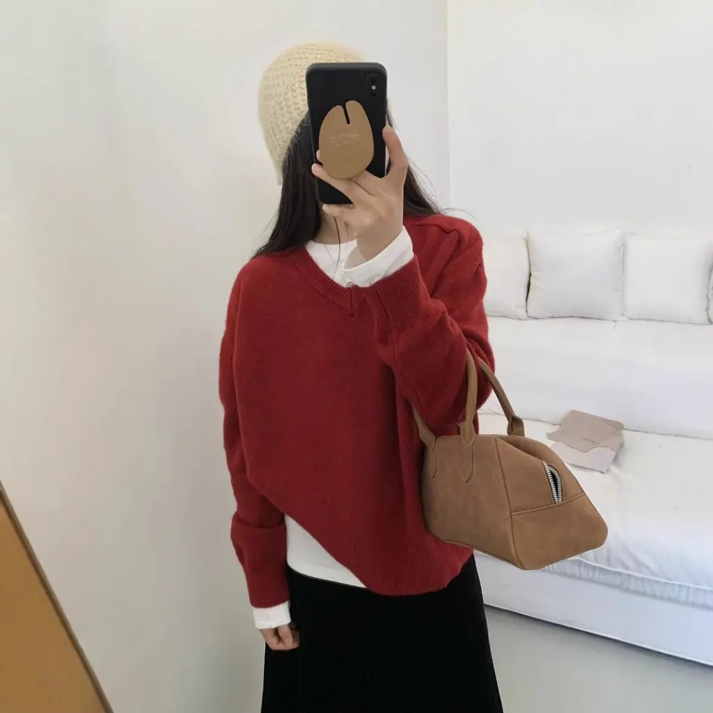 B2XH-12071 レディース 韓国風 Vネックセーター 無地 冬 シンプル プルオーバー ファッション 卸売 ラフスタイル