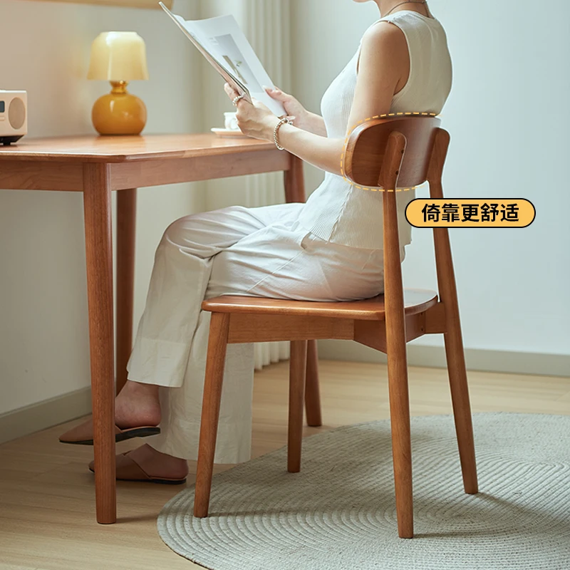

Nordic solid wood dining household small apartment living room dining cherry wood Japanese simple wall chair