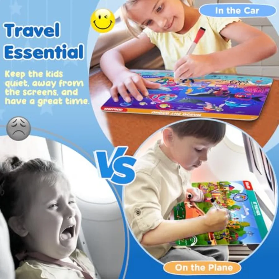 3歳児向けのアクティビティブック、幼児向けの旅行ゲーム、車、飛行機、ロードトリップ用のおもちゃ、ゲーム用アクティビティ、48冊の就学前向けアクティビティブック