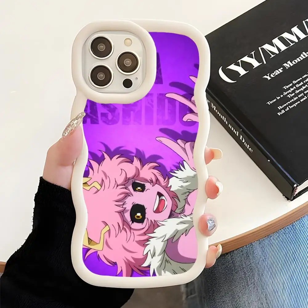 Capa de Celular MHA Mina Ashido para iPhone 17 16 15 14 13 12 11 Air Pro Max Plus Branca de TPU Macio com Borda Ondulada