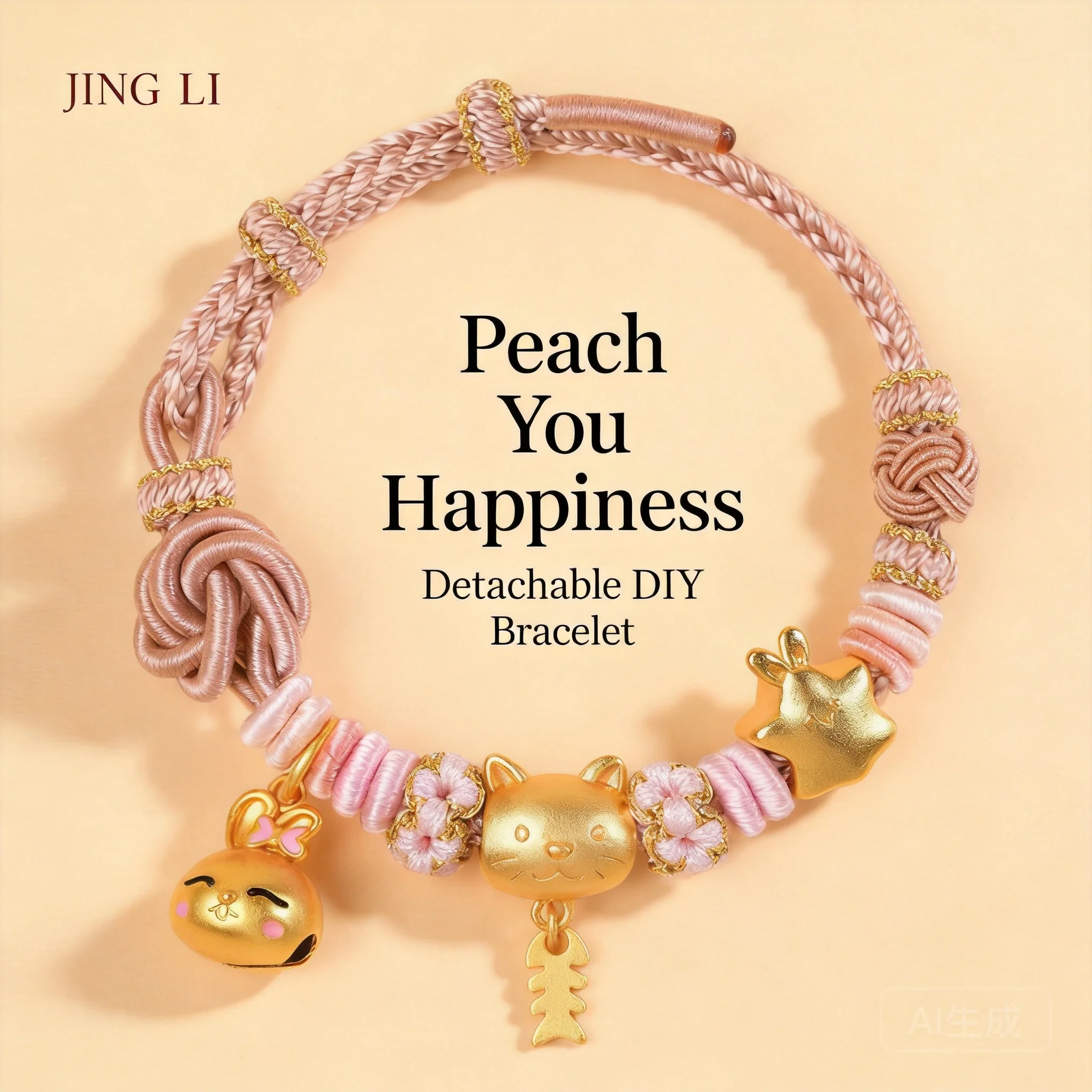 Chinese Style Good Luck Mandala Knot Braided Diy Bracelet Adjustable Fortune Blessing Peach Charm For Women Girls Jewelry Gifts
