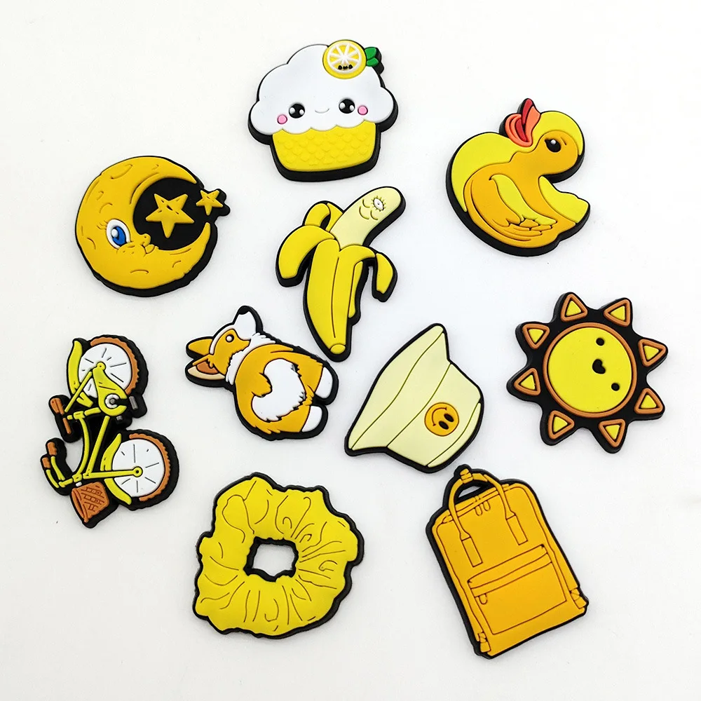 1/10PCS Yellow Series Cartoon Cute Daily Item PVC Shoe Charms For Slides Sandals DIY Clog Decor Ornaments Girls Summer Party