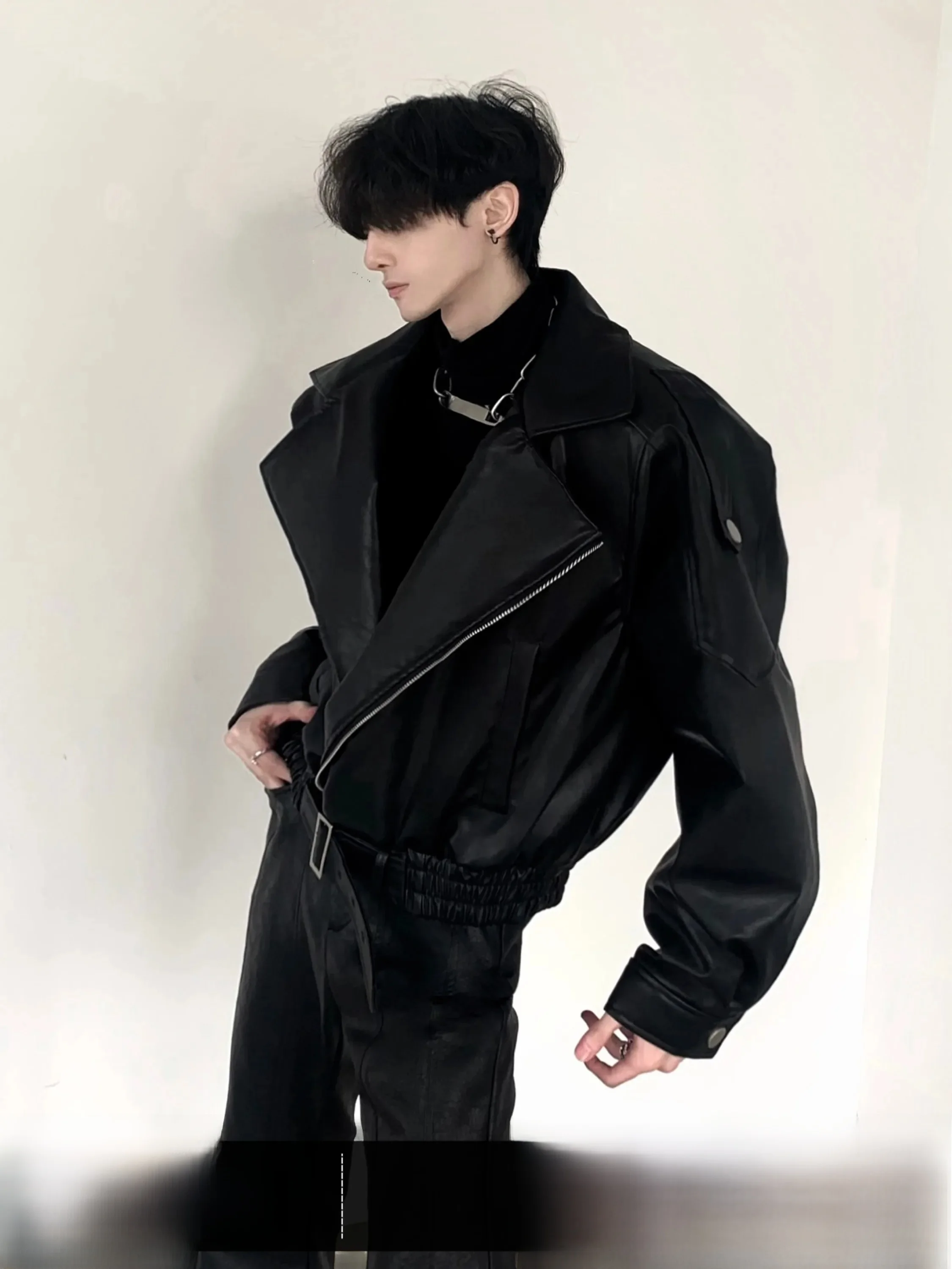 Short PU Leather Men's down Jacket Autumn Mountain Wind 90 White Duck down Biker Style Fashionable Winter Cotton Coat