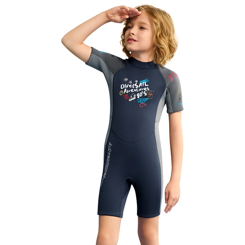 Kinderen Shorty Wetsuit 2,5 mm neopreen dikke zwemkleding uit één stuk surfen sportduikpak voor jongens met korte mouwen