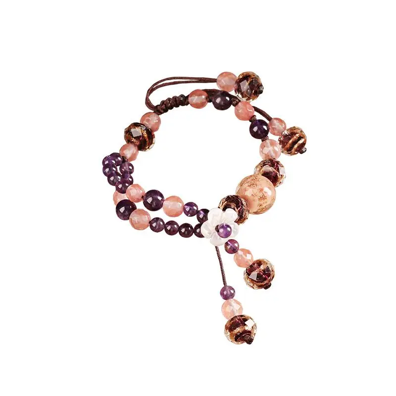 New Chinese Bracelet Women's Purple Style Personalized Ethnic Glaze Pendant Hand Rope String Vintage Mori Lucky Ins Gift Jewelry