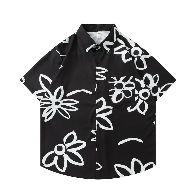 

Fashionable Printed Short Sleeve Loose Fit Men's Shirt Summer Casual Style Turn-down Collar Fun Open Cardigan Button down
