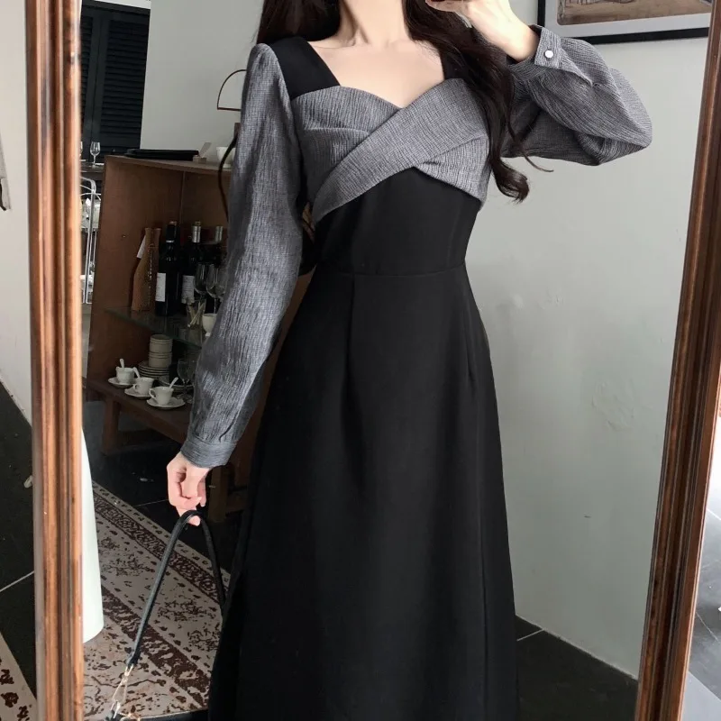 Plus Size Women's Long Sleeve Dresses Clothes Chic And Elegant Pretty On Promotion Party Hot Full One-piece Black Female Dress