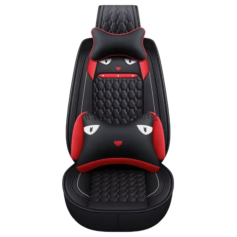 wmwmnu New Trendy Cute Print PU Full Set Car Seat Covers with Metal Logo Universal Fit 5 Seater and Headrest