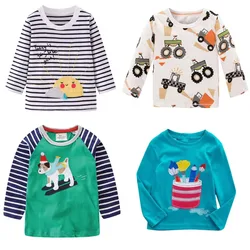 Jumping meters Autumn Spring Boys T shirts Applique Cotton Long Sleeve Baby Girls Clothing New Stripe Tops For Children Boy Tee