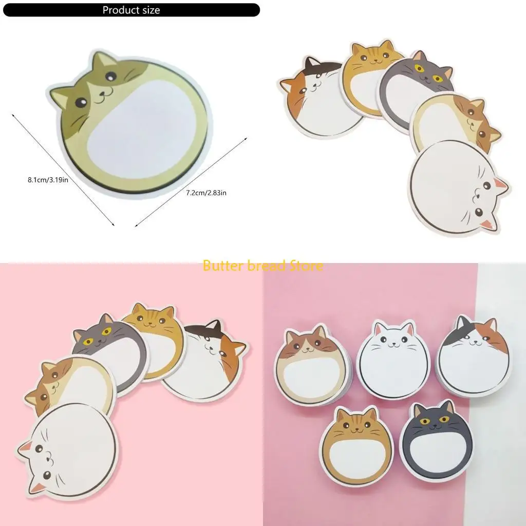 W89C 5Pcs Selves-Adhesive Notepads Cats Note Pad Selves Sticking Memo Pad
