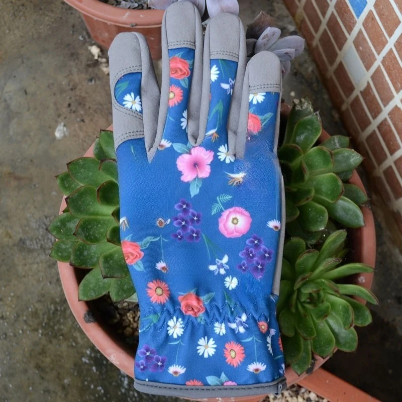 Gardening Gloves Puncture Resistant Abrasion Resistant Breathable Printed Flexible Work Gloves for Women Garden Tasks