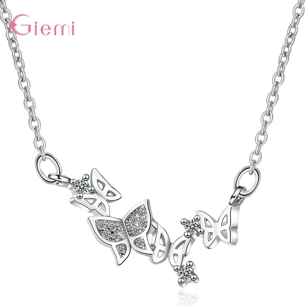 

Real Solid 925 Sterling Silver Fashion Jewelry Stunning Charms Crystal Cute Butterfly Pendant Necklace For Women Girls Lady Gift