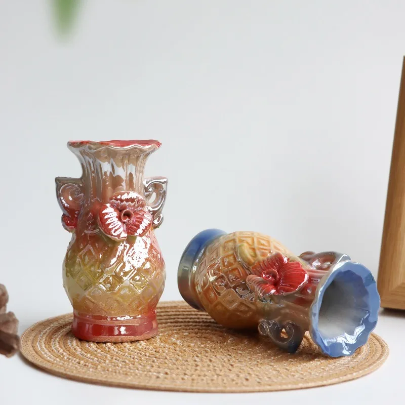 Hand-painted colorful electroplated small vase, tabletop ornament c