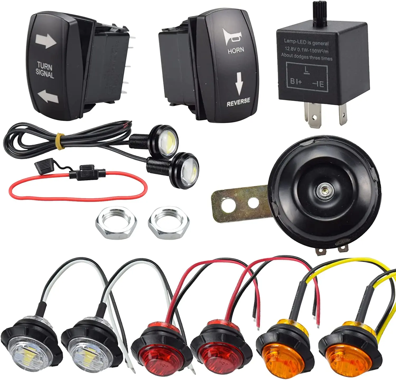 

Universal ATV UTV SXS Street Legal Kit with Turn Signal Light Rocker Switch Horn Flasher Relay