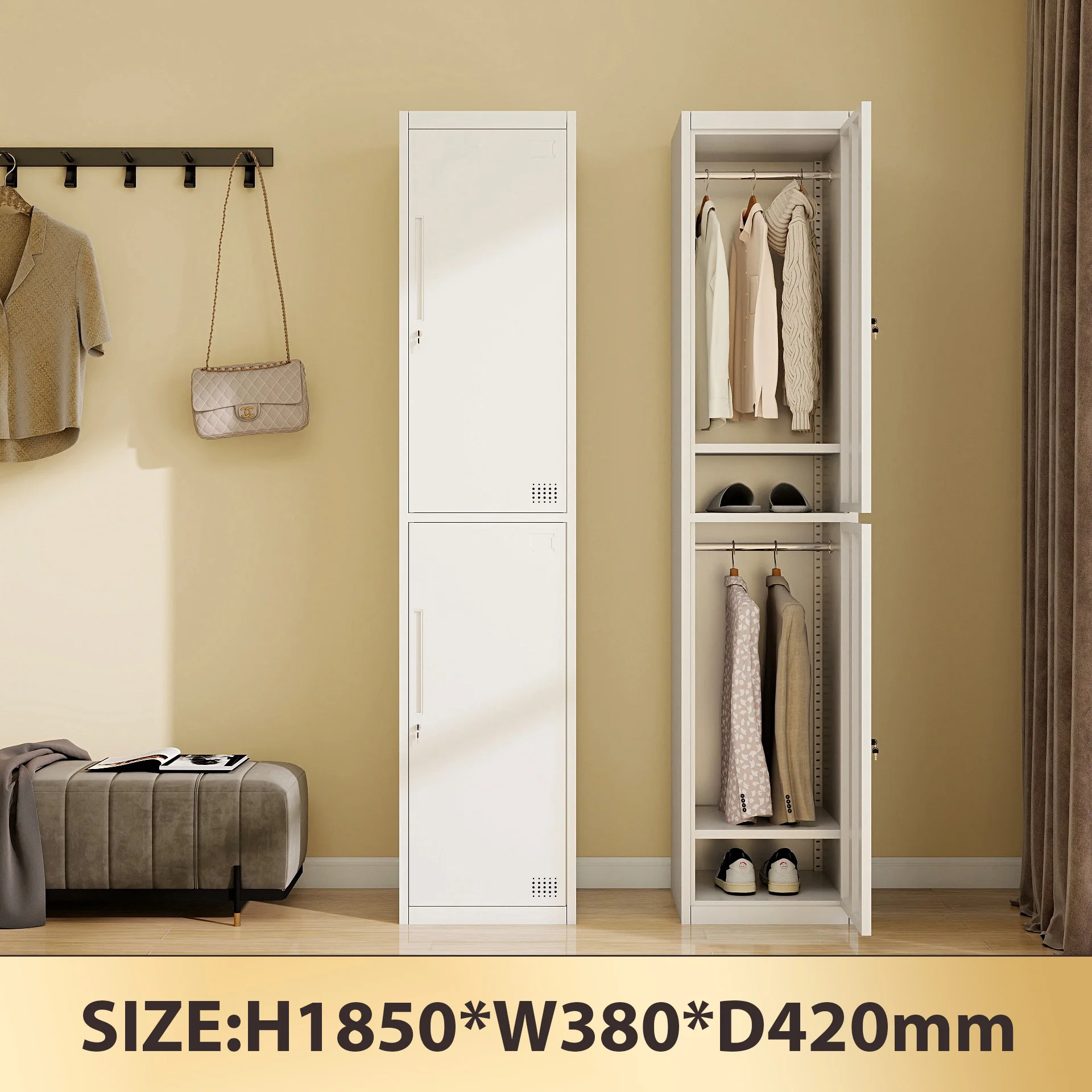 2-Door Steel Locker Cabinet With Key Lock For Gym Clothes Storage-Eco-Friendly Commercial Use Modern Freestanding