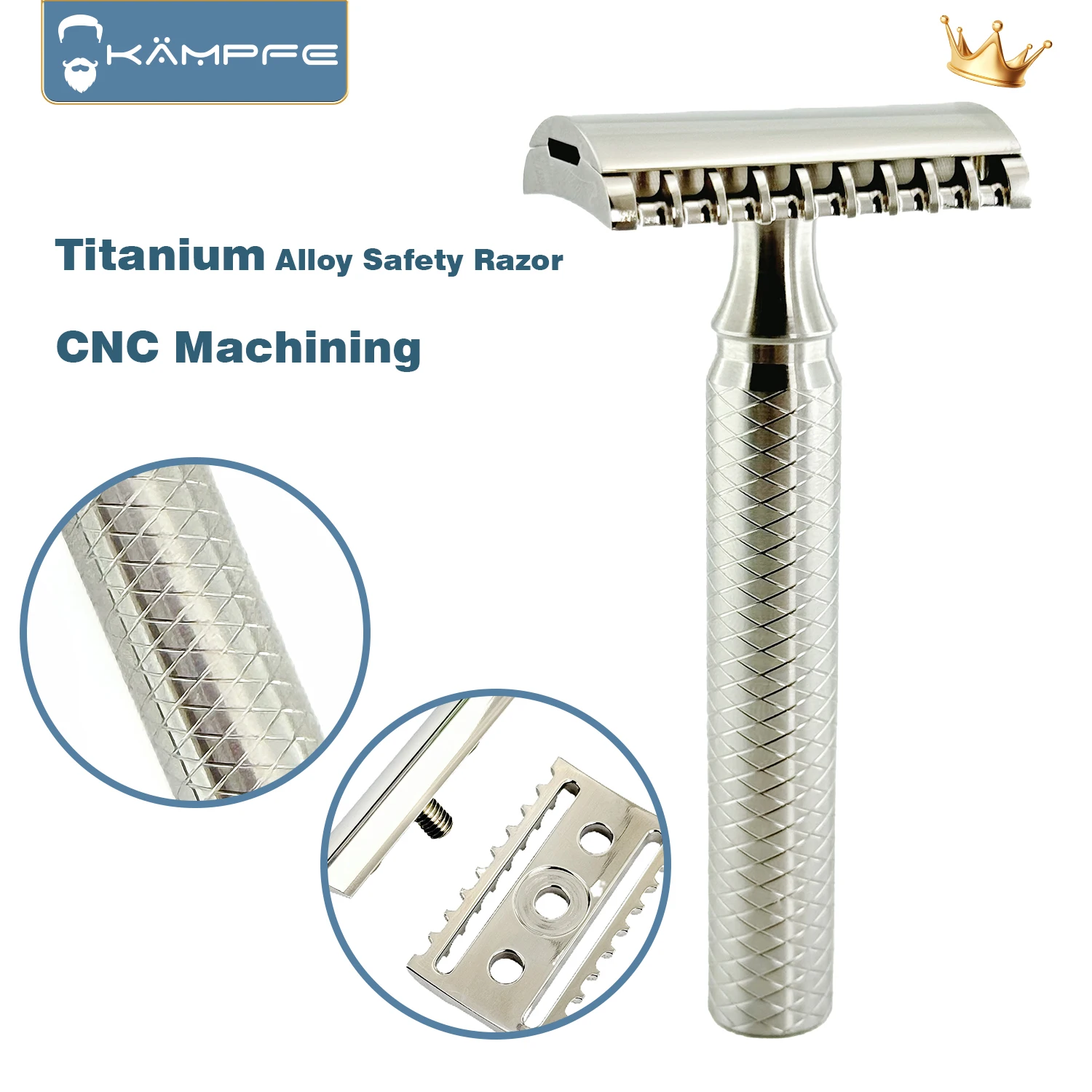 

CNC machining titanium alloy safety shaver with 5-plade open tooth shaver as a gift for men 316L stainless steel shaving handle