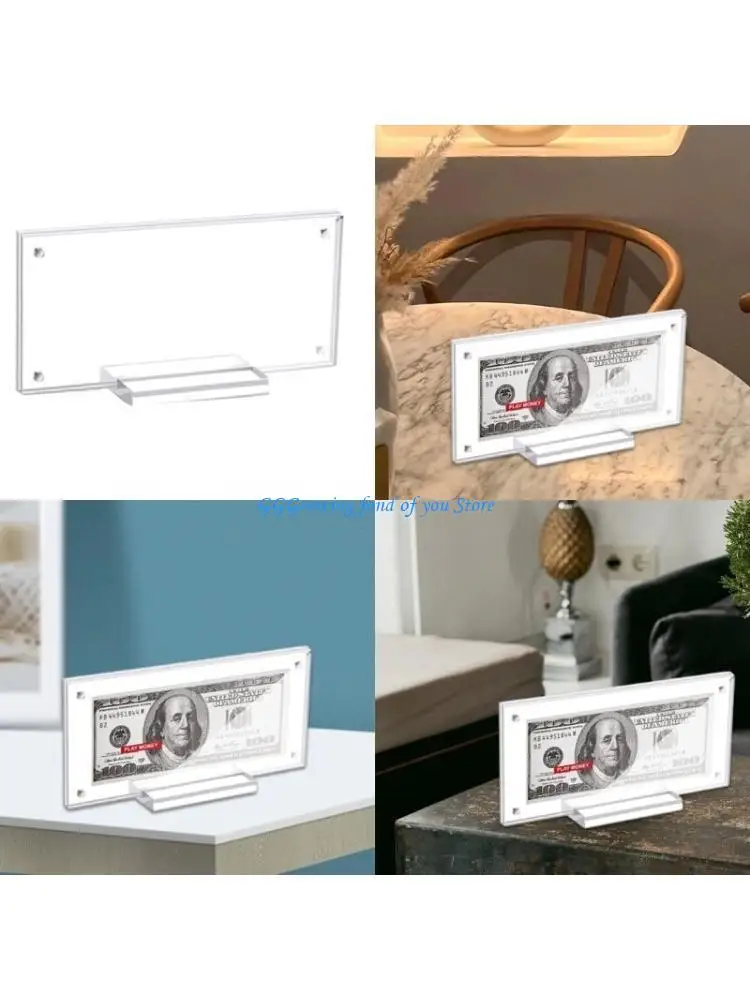 

H9EB Clear Acrylics Bill Holder Paper Money Display Frame, Clear Currency Holder