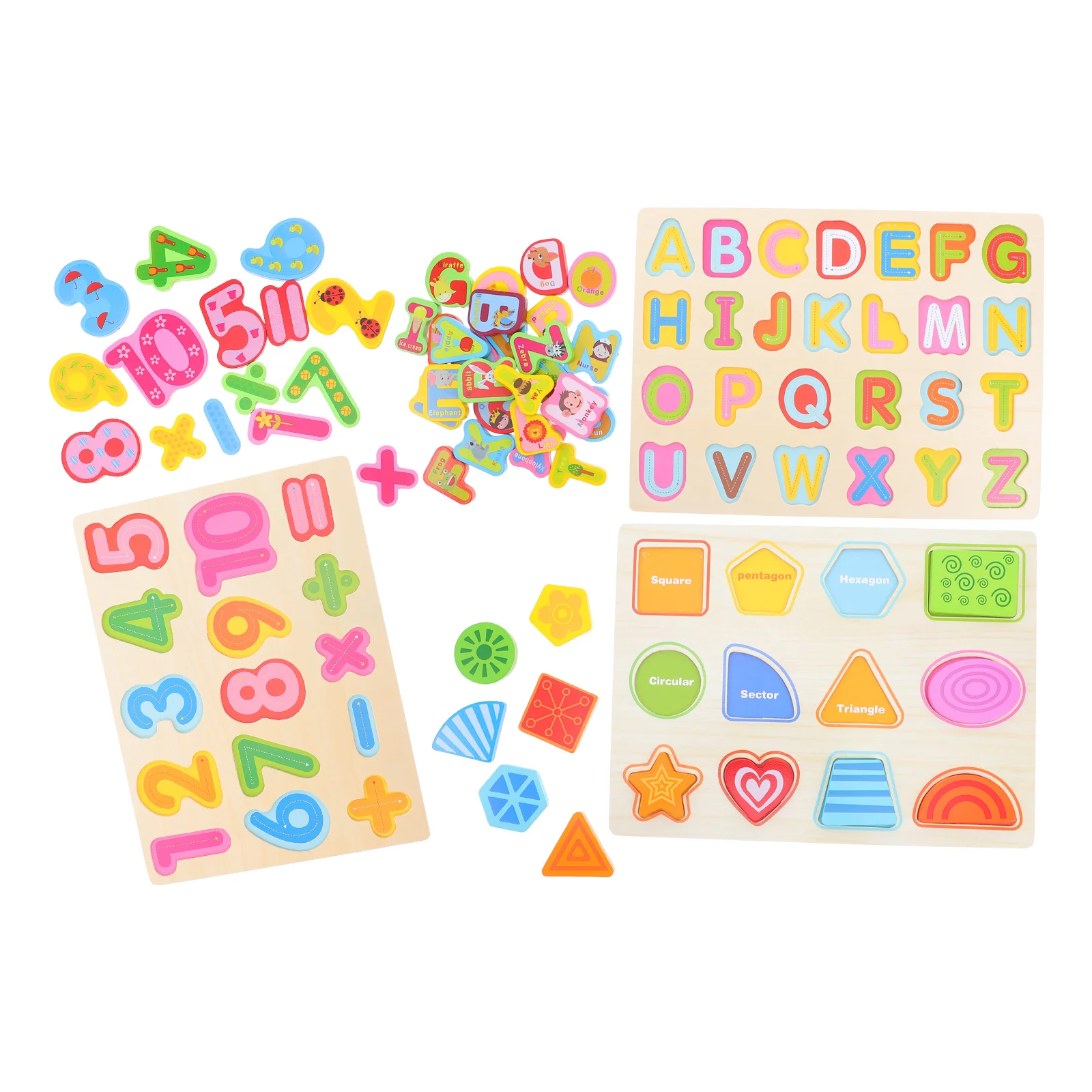 3Pcs Wooden Alphabet Number Shape Puzzles Montessori Early Education Math Learning Games Preschool Toddlers Gift