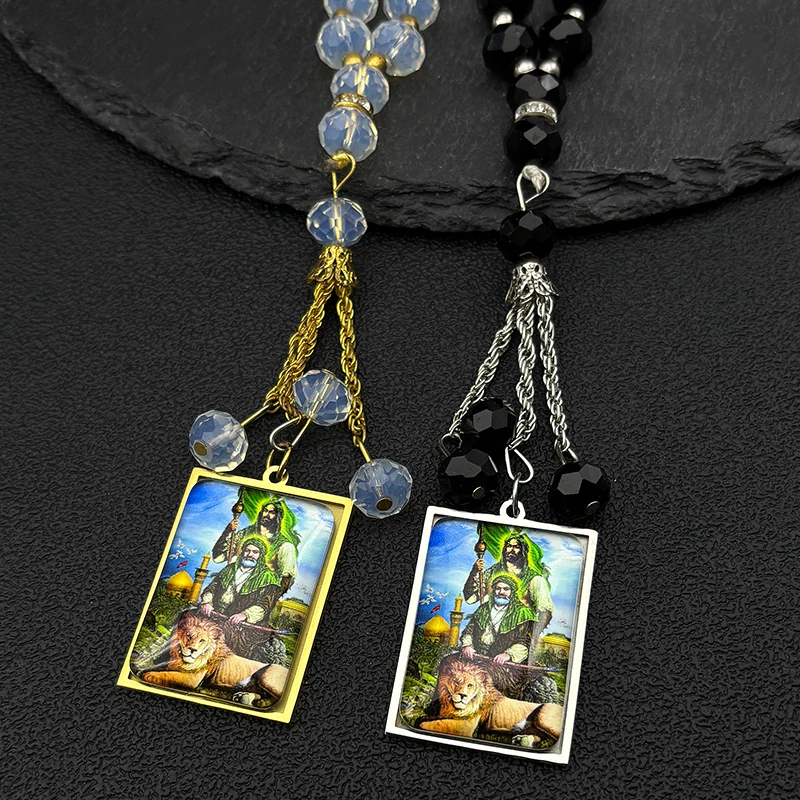 الإسلام الإمام النبي محمد حسين الأسد مسلم الفولاذ المقاوم للصدأ سيارة قلادة للنساء الرجال الذهب والفضة اللون العربية تميمة المجوهرات #3