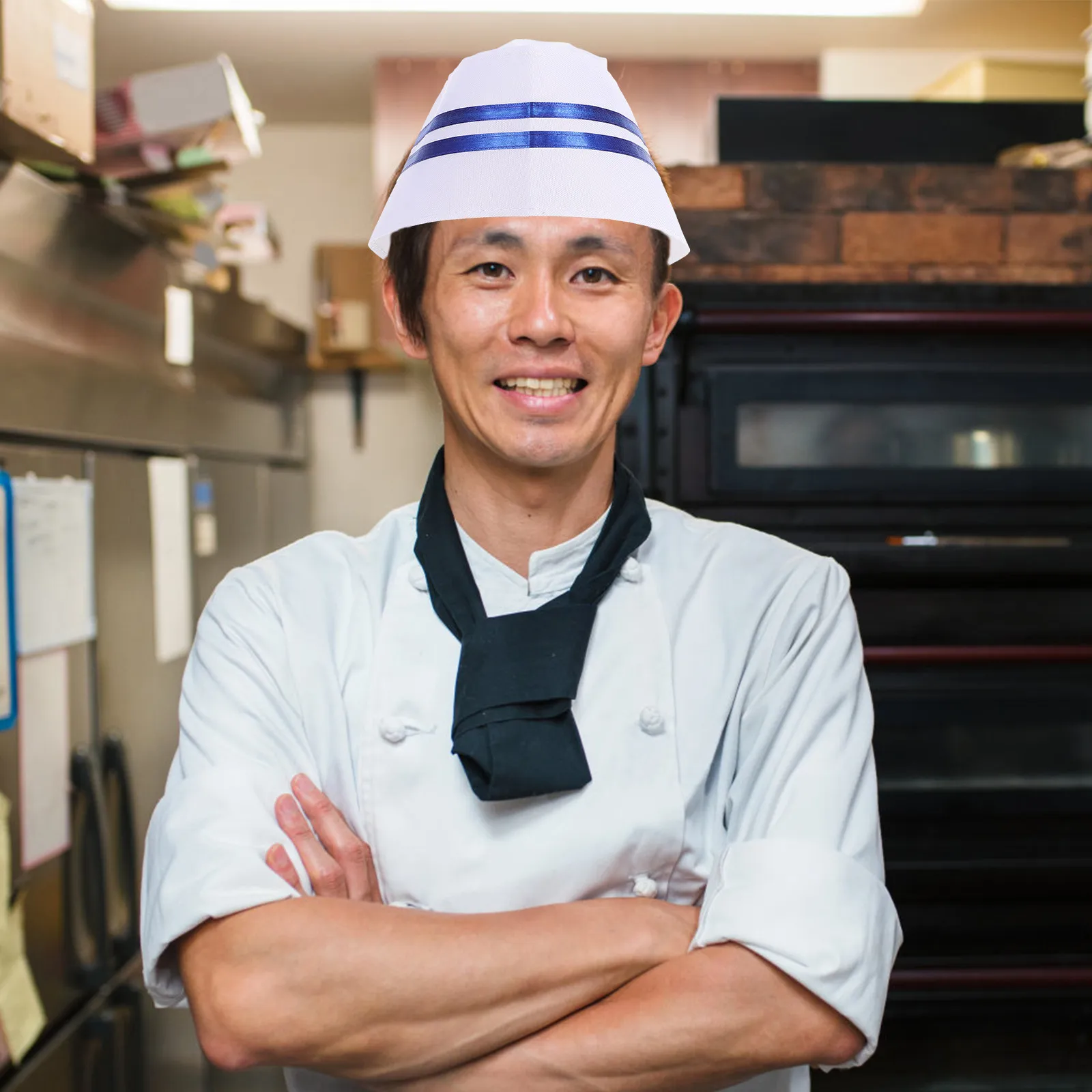 Chef Work Hat Blue Trim Unisex Kitchen Cap Cooking Baking Food Service Baker Hat Chef Caps for Men Cooking Supplies