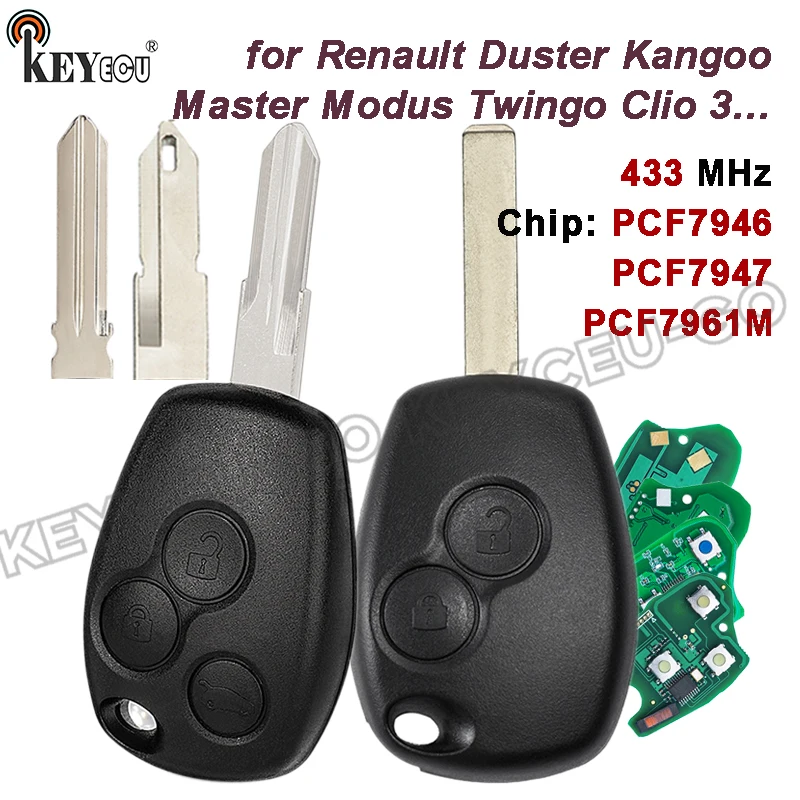 

KEYECU 433MHz PCF7946 PCF7947 PCF7961 Chip Remote Key Fob for Renault Duster Kangoo Master Modus Twingo Clio 3 VC102 NE72 VA2