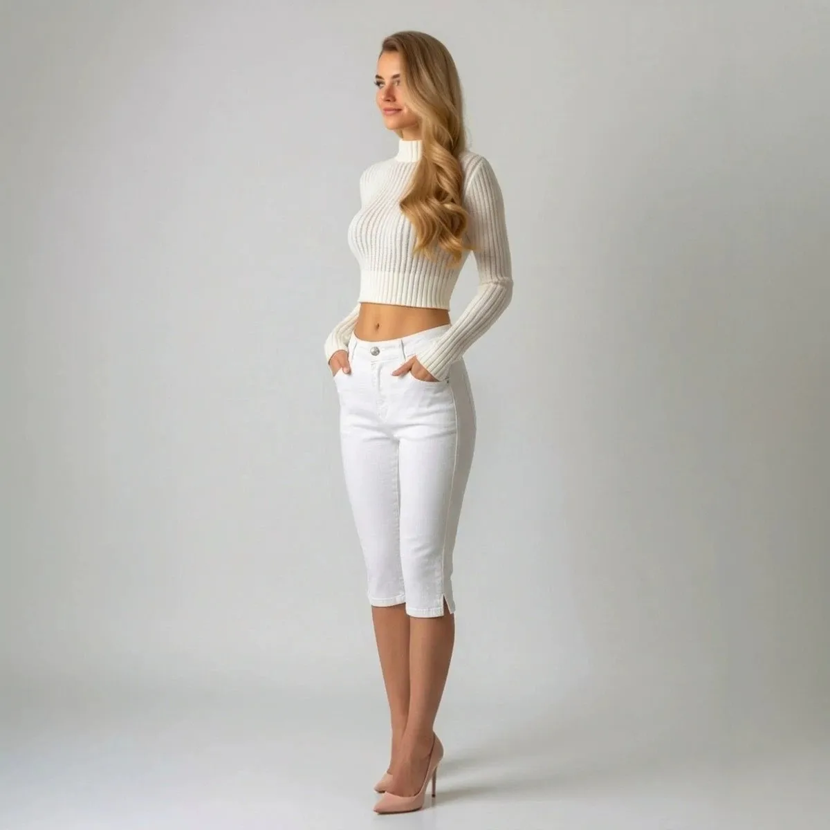 Women's Mid Waist Cropped Skinny Washed Solid Color Pencil Jeans | Women's Slim Fit Mid Rise Trousers with Front Pocket and