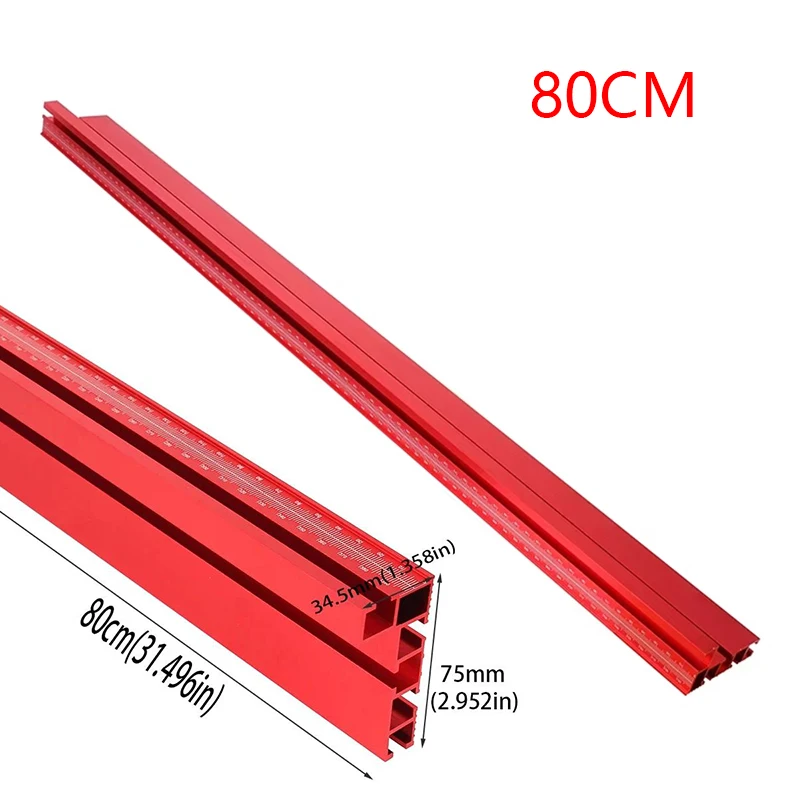 1Pc 80cm 75 Type Red Anodizing With laser marking scale Aluminum Profile Router Fence Multi T-Track Table Saw Fence