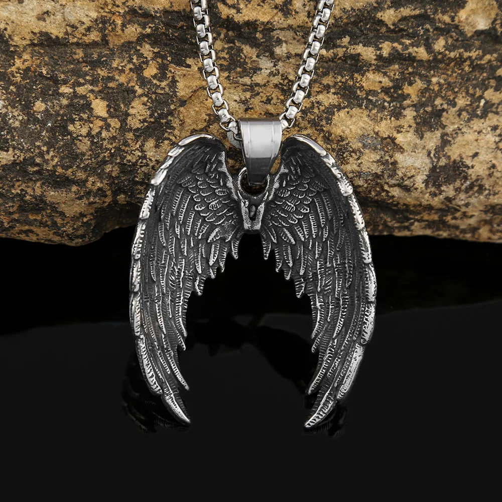 New Style Dominating Fashion Pendant Necklace Titanium Steel Angel Wings Pendant Men\'s Necklace Jewelry Wholesale