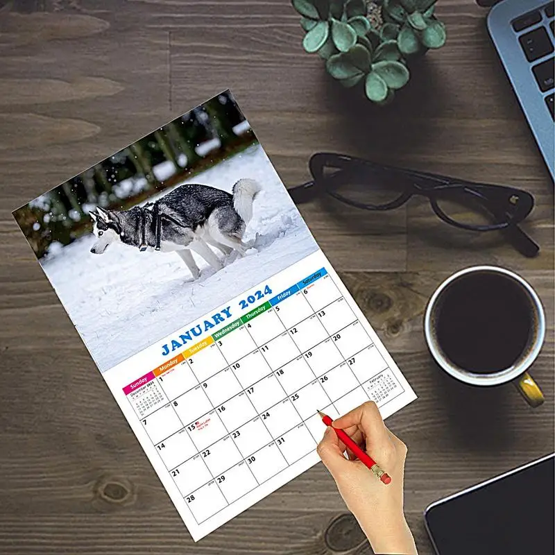 Honden Poepen Kalender 2024 Grappige Dieren Muur Kalender 11X11 Inch Open Dikke En Stevige Papieren Familie Planner En Dagelijkse Organizer